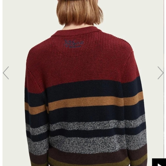 Scotch & Soda Amsterdam Striped Stripe Sweater Sz L Burgundy Green Navy Crewneck - Picture 2 of 15